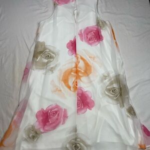 Calvin Klein White Floral Dress with Pink and Orange Accents